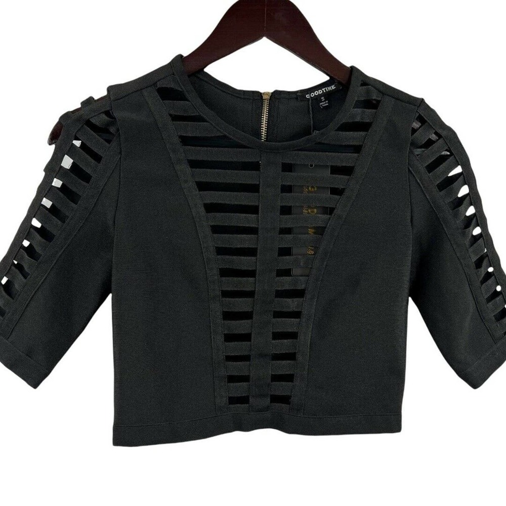 Goodtime USA Black Cropped Cutouts Long Sleeve Zip Back Size Small New